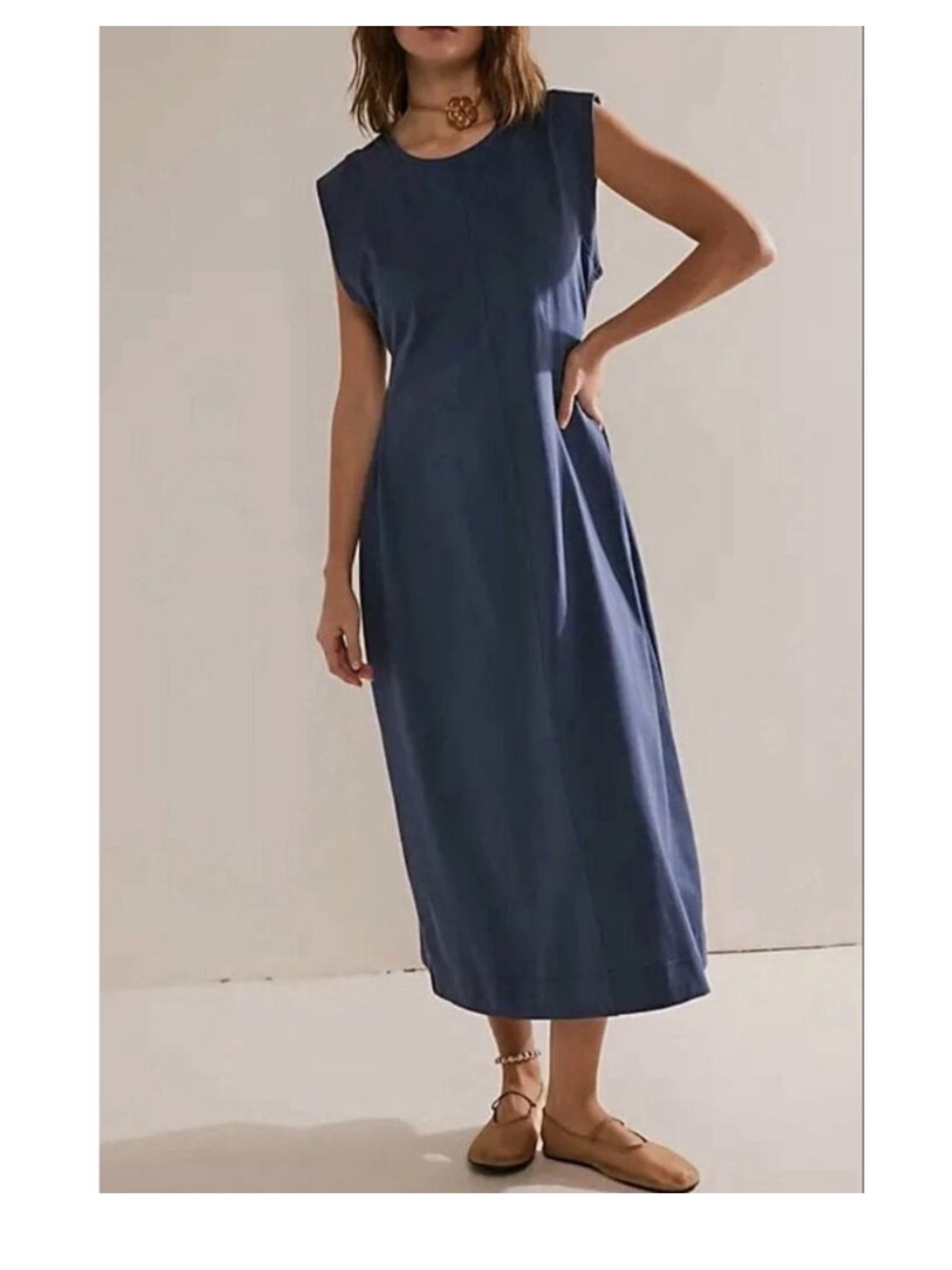 Free People FP Beach Simone Midi Dress Blue Large cutout minimalist casual